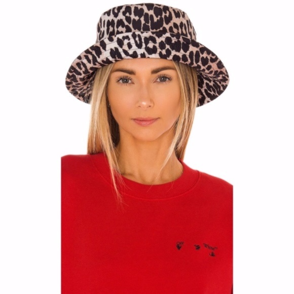 NEW Ganni Recycled Tech Bucket Hat Leopard XS/S - Picture 6 of 16